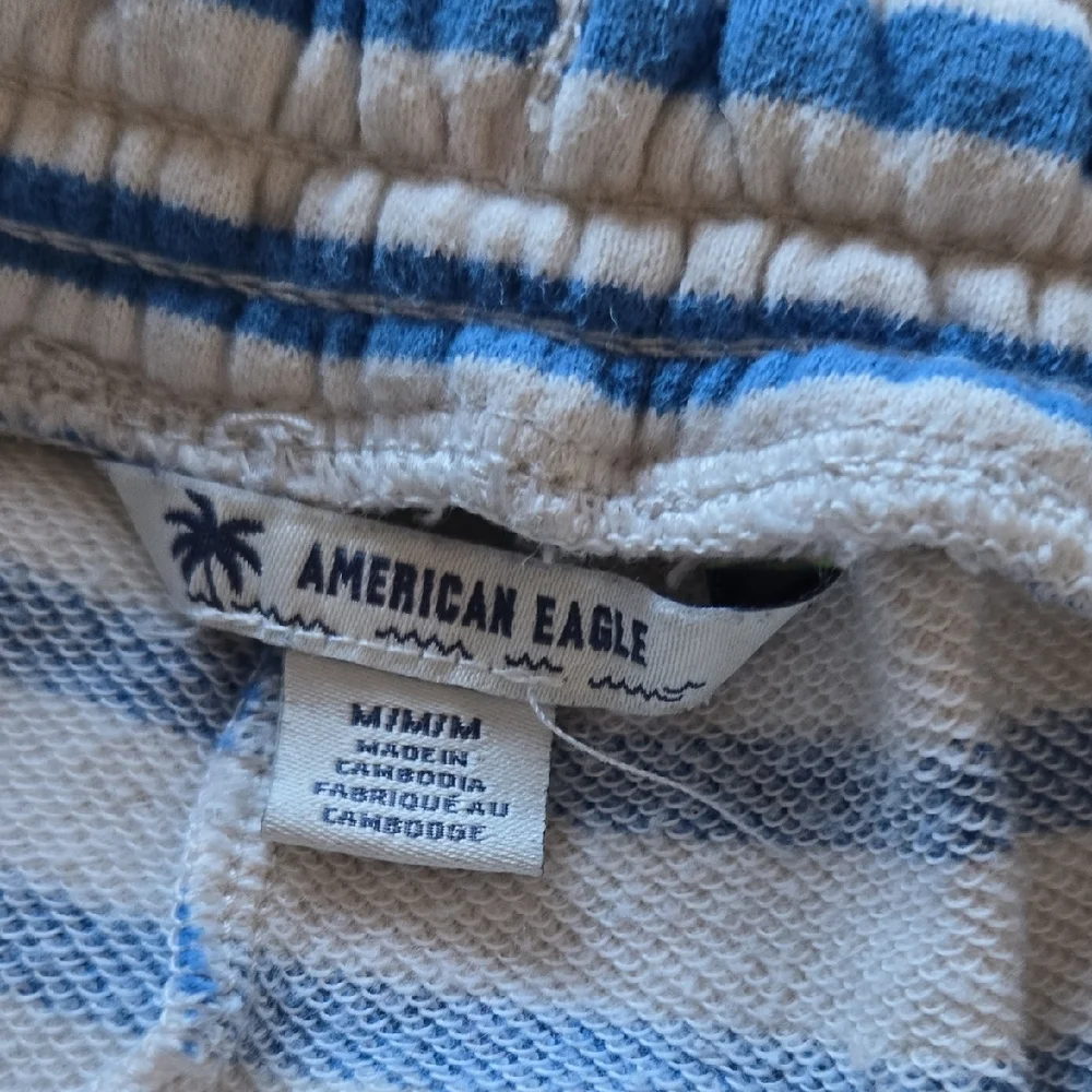 American Eagle Striped Blue and White Sweatshirt and Shorts Lounge Set Medium - Picture 9 of 9